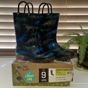 Western Chief Toddler Dinosaur Friends Light Up Rainboots | Black | Blue | sz 9
